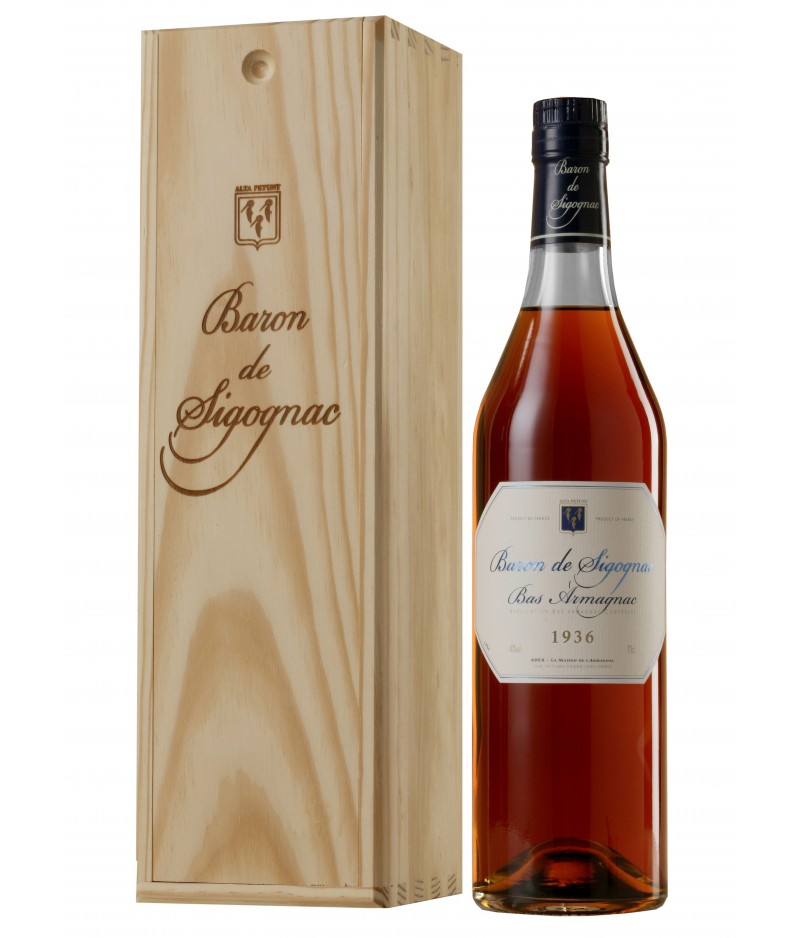 1936er Armagnac Baron de | Sigognac in Holzkiste | 40% 0,50 l